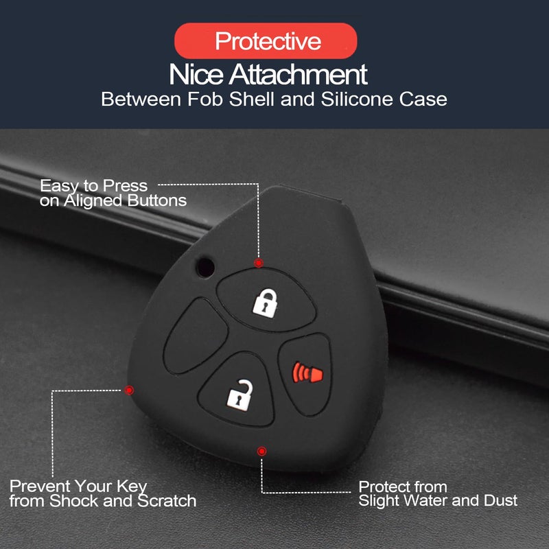 INFIPAR 2pcs Compatible with Toyota 4Runner Corolla Matrix RAV4 Venza Yaris Scion iQ tC xB Remote Head 3 Buttons GQ4 29T Black Key Fob Cover Case Key Chain Protector Keyless Remote Holder - Image 4